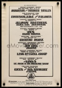 5g099 BILL GRAHAM 15x22 music poster 1970 featuring Yes, Rod Stewart, Kinks, Groucho Marx!