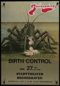 5g101 BIRTH CONTROL 23x33 German music poster 1970 wild art of giant grasshopper eating babies!