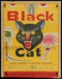 5g134 BLACK CAT FIREWORKS 24x30 advertising poster 1970s cool firecracker ad w/ art of jaguar!