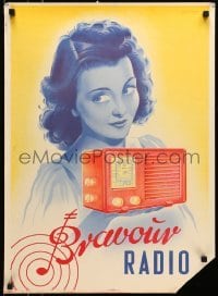 5g137 BRAVOUR RADIO 21x28 Danish advertising poster 1940s art of a gorgeous woman holding radio!