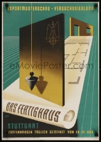 5g436 DAS FERTIGHAUS 17x23 German special poster 1947 OMGUS, cool artwork of prefab housing blueprint!