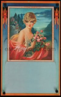 5g051 GENE PRESSLER calendar sample 1920s art of pretty woman holding flowers, Moonlight Charm!