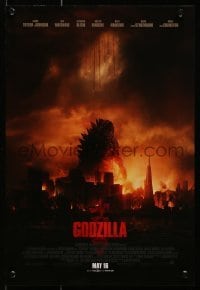 5g249 GODZILLA advance mini poster 2014 cool different artwork of soldiers and monster over city!