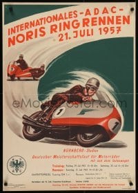 5g470 INTERNATIONALES ADAC NORIS RING RENNEN 24x33 German special poster 1957 motorcycle racing!