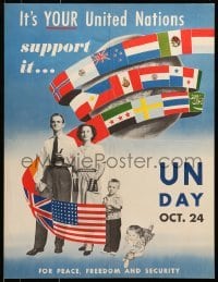 5g472 IT'S YOUR UNITED NATIONS 18x24 special poster 1951 support it for peace, freedom & security!