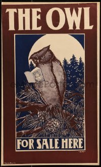5g156 OWL 11x18 advertising poster 1890s Elisha Brown Bird art of one reading the magazine!