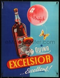 5g160 QUINA EXCELSIOR 19x25 French advertising poster 1940s Kalischer art of beverage & butterfly!