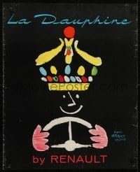 5g161 RENAULT DAUPHINE 24x30 French advertising poster 1950s smiling man w/crown behind wheel!