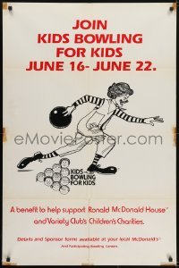 5g506 RONALD MCDONALD HOUSE 27x41 special poster 1980s great art of Ronald McDonald bowling!