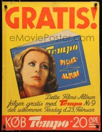 5g523 TEMPO FILMS' ALBUM 21x27 Danish special poster 1940s completely different art of Greta Garbo!