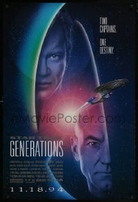 5g919 STAR TREK: GENERATIONS advance 1sh 1994 Stewart as Picard & Shatner as Kirk, two captains!