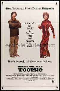 5g954 TOOTSIE int'l 1sh 1982 great duo image of cross-dressing Dustin Hoffman as himself & in drag!