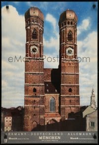 5g009 GERMANY 20x29 German travel poster 1960s cool image of Munich's Church of Our Lady!