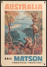 5g005 MATSON AUSTRALIA 20x28 travel poster 1960s really cool koala bears by Macouillaird!