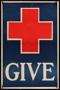 5g031 GIVE 14x21 WWI war poster 1910s cool symbol of the red cross over blue background!