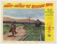 5h145 ABBOTT & COSTELLO MEET THE KEYSTONE KOPS LC #8 1955 Lou carryign Bud by railroad tracks!