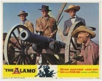 5h153 ALAMO LC #2 R1967 close up of John Wayne, Richard Widmark & Laurence Harvey by cannon!