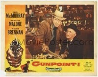 5h169 AT GUNPOINT LC 1955 cowboy Fred MacMurray & Walter Brennan reading paper by chess board!