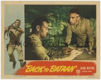 5h172 BACK TO BATAAN LC 1945 great c/u of John Wayne & Anthony Quinn in World War II Philippines!