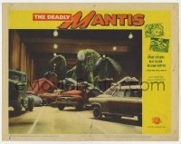 5h307 DEADLY MANTIS LC #4 1957 great image of giant insect on highway demolishing cars in its path!