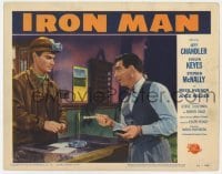 5h504 IRON MAN LC #8 1951 close up of boxer Jeff Chandler with mining helmet & Stephen McNally!
