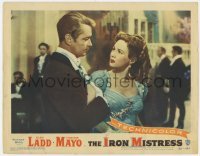 5h505 IRON MISTRESS LC #3 1952 c/u of Alan Ladd as Jim Bowie grabbing sexy Virginia Mayo!