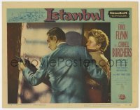 5h507 ISTANBUL LC #6 1957 Errol Flynn with gun tries to lead Cornell Borchers to safety!