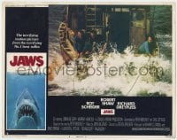 5h520 JAWS LC #8 1975 Roy Scheider, Robert Shaw & Richard Dreyfuss need a bigger boat, Spielberg!