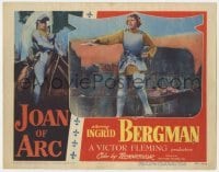5h522 JOAN OF ARC LC #2 1948 close up of worried Ingrid Bergman in armor with sword drawn!