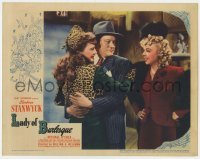 5h557 LADY OF BURLESQUE LC 1943 Barbara Stanwyck in leopard suit hugs O'Shea as Iris Adrian watches!