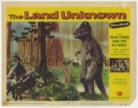 5h560 LAND UNKNOWN LC #5 1957 great fx image of top stars hiding from fake Tyrannosaurus Rex!