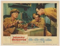 5h635 MISTER ROBERTS LC #3 1955 Henry Fonda & Jack Lemmon watch William Powell make fake booze!