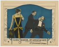 5h653 MY AMERICAN WIFE LC 1922 Gloria Swanson watches Antonio Moreno fight for her hand!