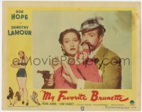 5h655 MY FAVORITE BRUNETTE LC #1 1947 Bob Hope in Sherlock disguise with gun & sexy Dorothy Lamour!