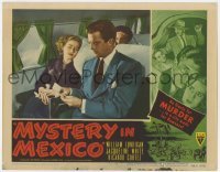 5h658 MYSTERY IN MEXICO LC #8 1948 c/u of William Lundigan on airplane by sleeping Jacqueline White