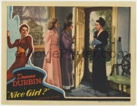 5h671 NICE GIRL LC 1941 pretty Deanna Durbin in doorway looking at two other ladies!