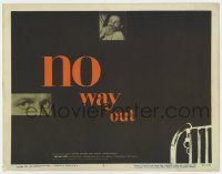 5h085 NO WAY OUT TC 1950 Widmark's eyes & terrified Linda Darnell, great design by Eric Nitsche!