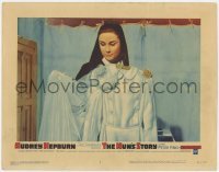 5h684 NUN'S STORY LC #1 1959 religious missionary Audrey Hepburn looking at beautiful white gown!