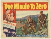 5h693 ONE MINUTE TO ZERO LC #6 1952 Robert Mitchum & two soldiers travel on foot, Howard Hughes
