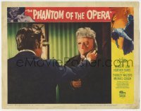 5h714 PHANTOM OF THE OPERA LC #3 1962 c/u of Michael Gough about to take Herbert Lom's mask off!
