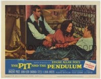 5h719 PIT & THE PENDULUM LC #2 1961 pretty Barbara Steele leans over fallen Vincent Price!