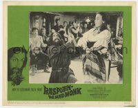 5h733 RASPUTIN THE MAD MONK LC #1 1966 group of men watch crazy Christopher Lee & sexy woman!