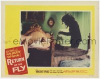 5h741 RETURN OF THE FLY LC #8 1959 fantastic image of insect monster about to attack girl in bed!