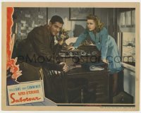 5h769 SABOTEUR LC 1942 Alfred Hitchcock, great c/u of Priscilla Lane with Robert Cummings on phone!
