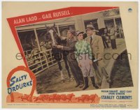 5h774 SALTY O'ROURKE LC #2 1945 Alan Ladd & jockey Stanley Clements by race horses at the track!