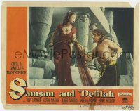 5h780 SAMSON & DELILAH LC #6 1949 Hedy Lamarr leading blind Victor Mature w/rope, Cecil B. DeMille