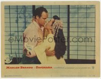 5h783 SAYONARA LC #3 1957 best close up of Marlon Brando kissing Japanese Miiko Taka!