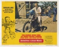 5h822 SOMETIMES A GREAT NOTION LC #6 1971 great image of Paul Newman sitting on dirt bike!