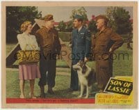 5h827 SON OF LASSIE LC #4 1945 Peter Lawford tells Lockhart & others Lassie has a fighting heart!