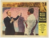 5h944 UGLY AMERICAN LC #2 1963 great close up of Marlon Brando showing map of Asia to Eiji Okada!